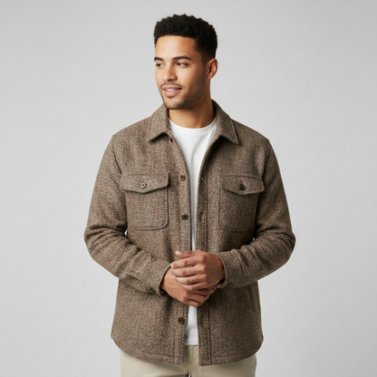 Tan Herringbone Wool-Blend Jacket
