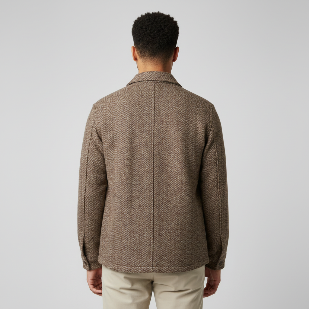 Tan Herringbone Wool-Blend Jacket