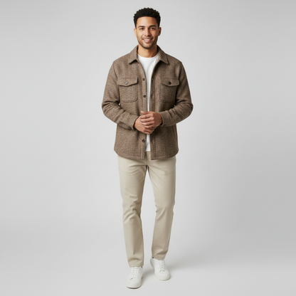 Tan Herringbone Wool-Blend Jacket