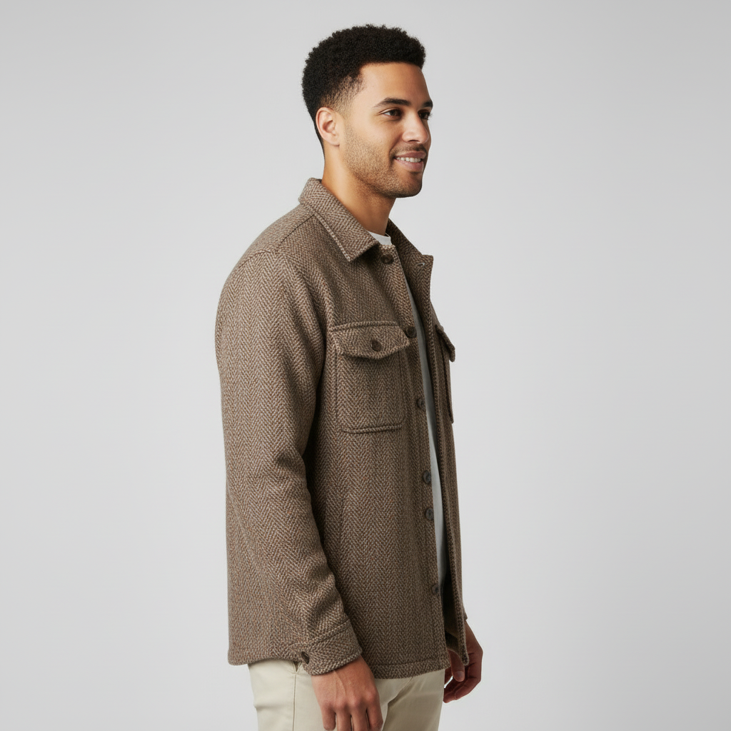 Tan Herringbone Wool-Blend Jacket