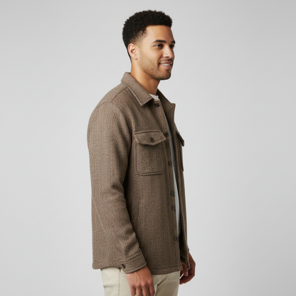 Tan Herringbone Wool-Blend Jacket