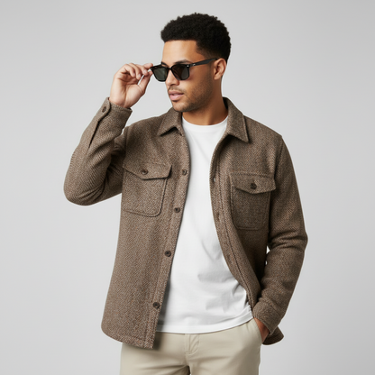 Tan Herringbone Wool-Blend Jacket