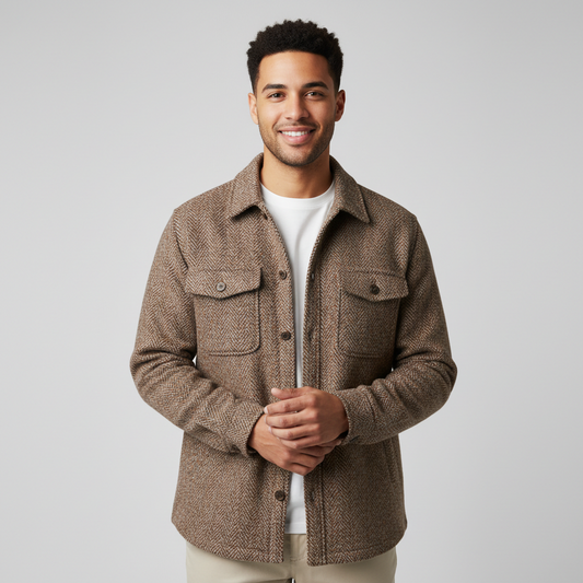 Tan Herringbone Wool-Blend Jacket