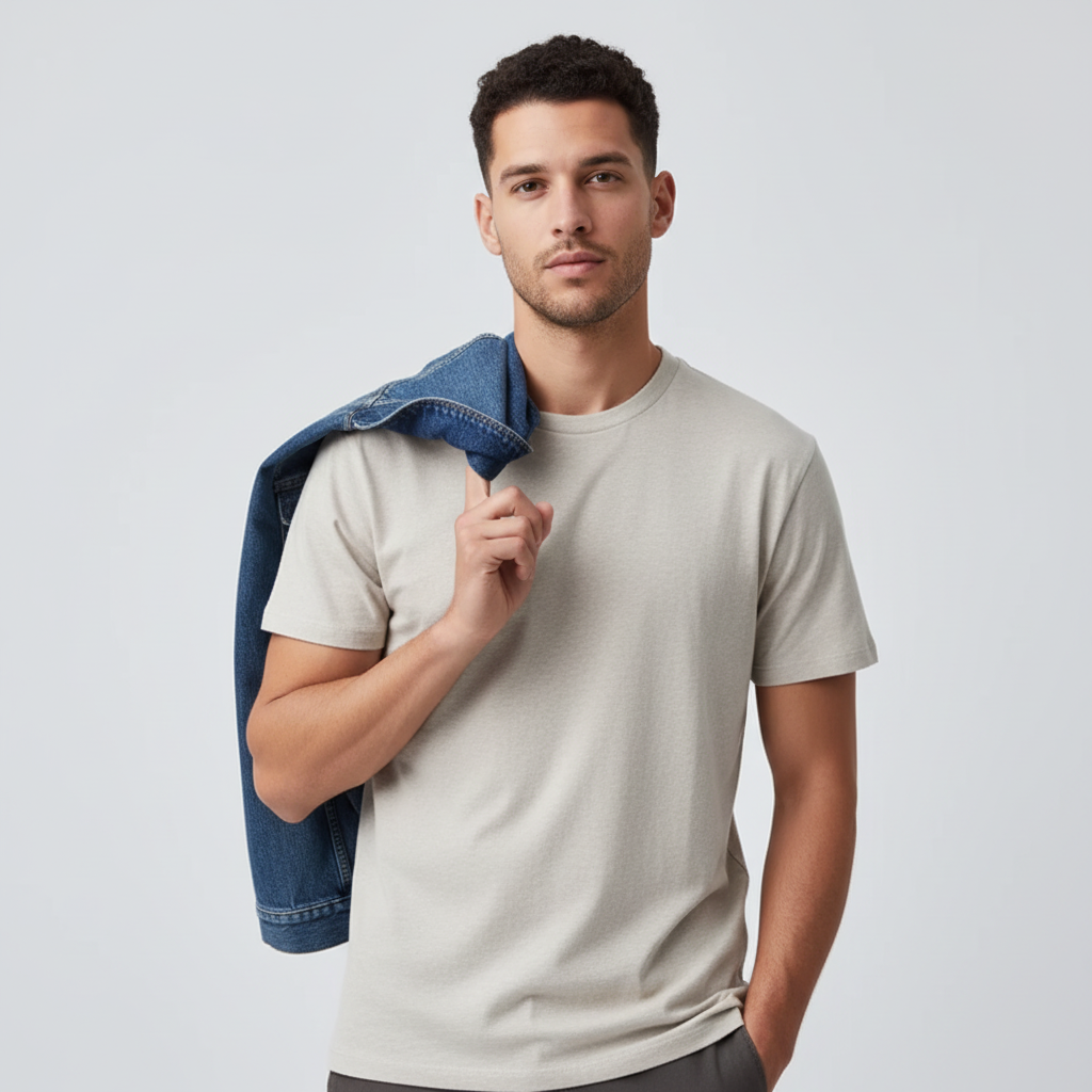 Stone Waffle Knit Crew Neck T-Shirt
